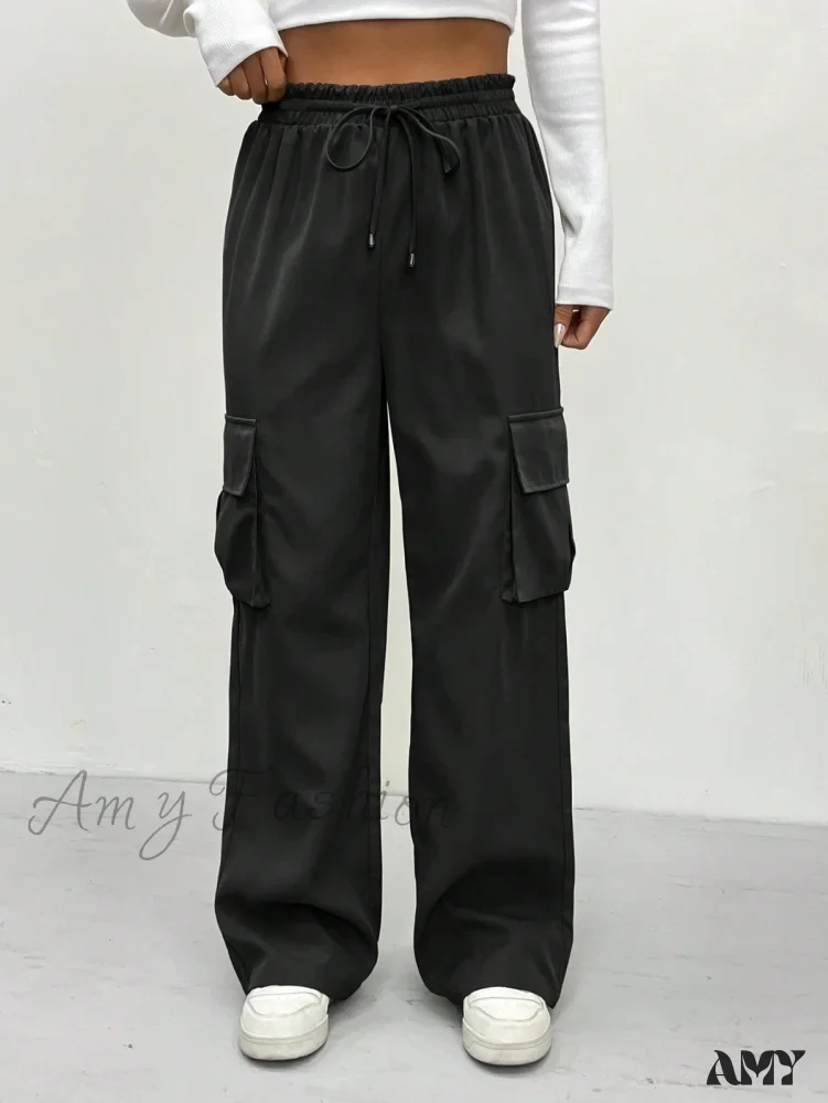 Amy Fashion - Flap Pocket Side Drawstring Waist Cargo Pants - Image 6