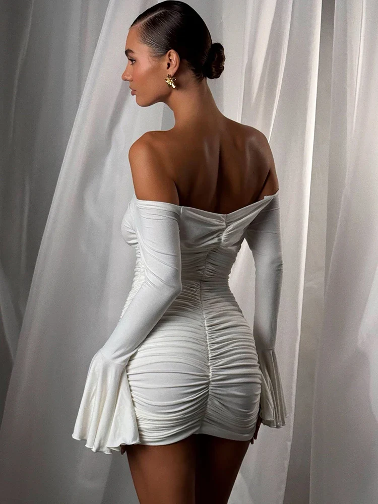 Flare Sleeve Off Shoulder Bodycon Dress - Image 4