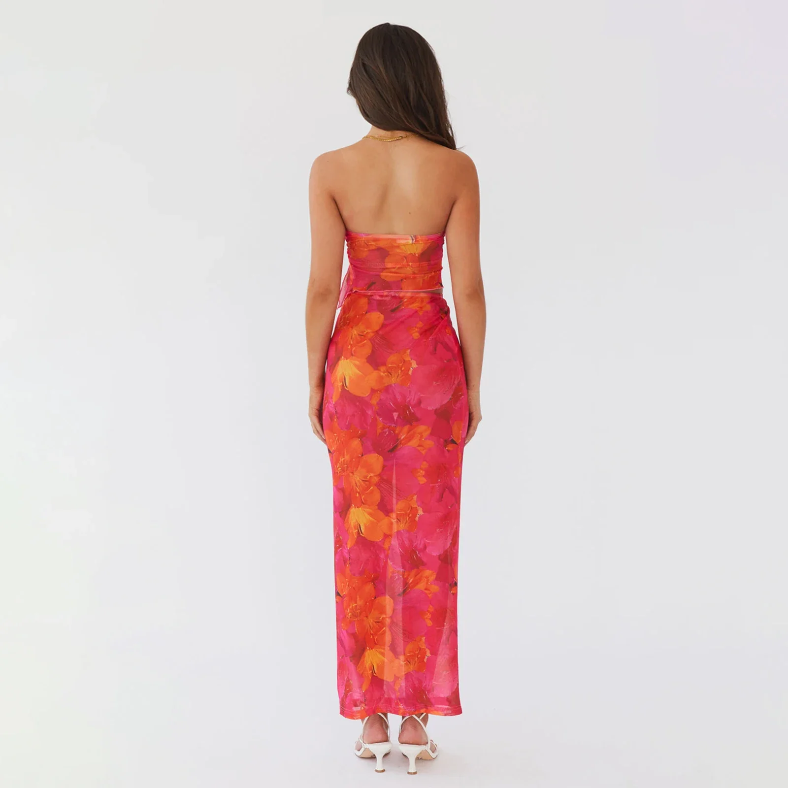 Floral Bandeau Bodycon Skirt Two Piece Set - Image 4