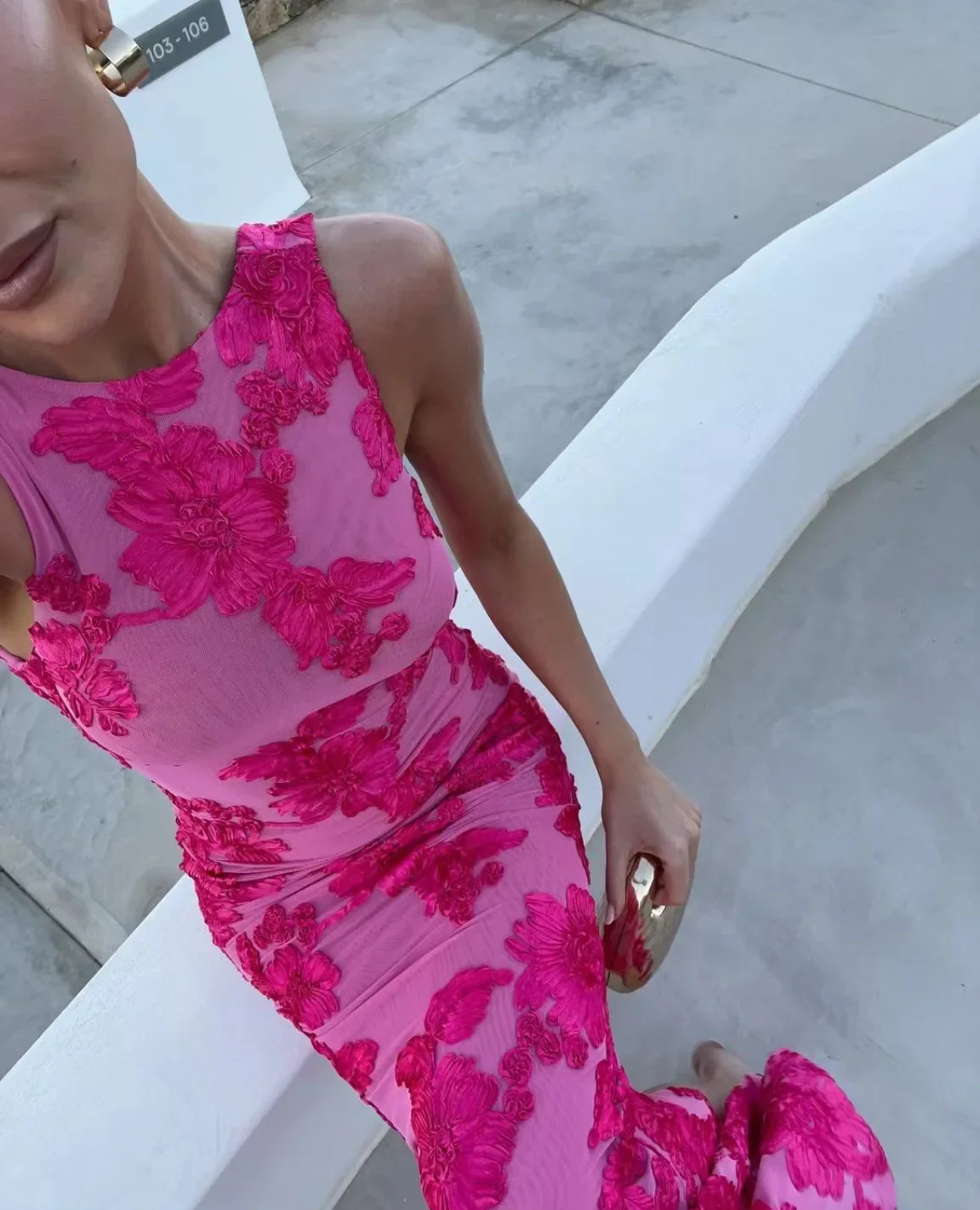 Floral Embroidered Pink Maxi Dress - Image 5