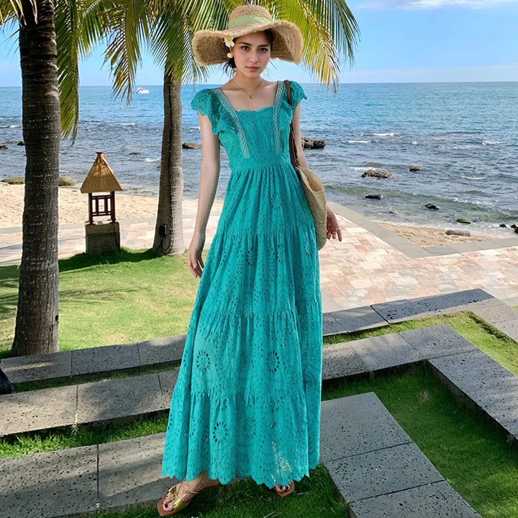 Floral Embroidery Lace Butterfly Sleeve Boho Dress