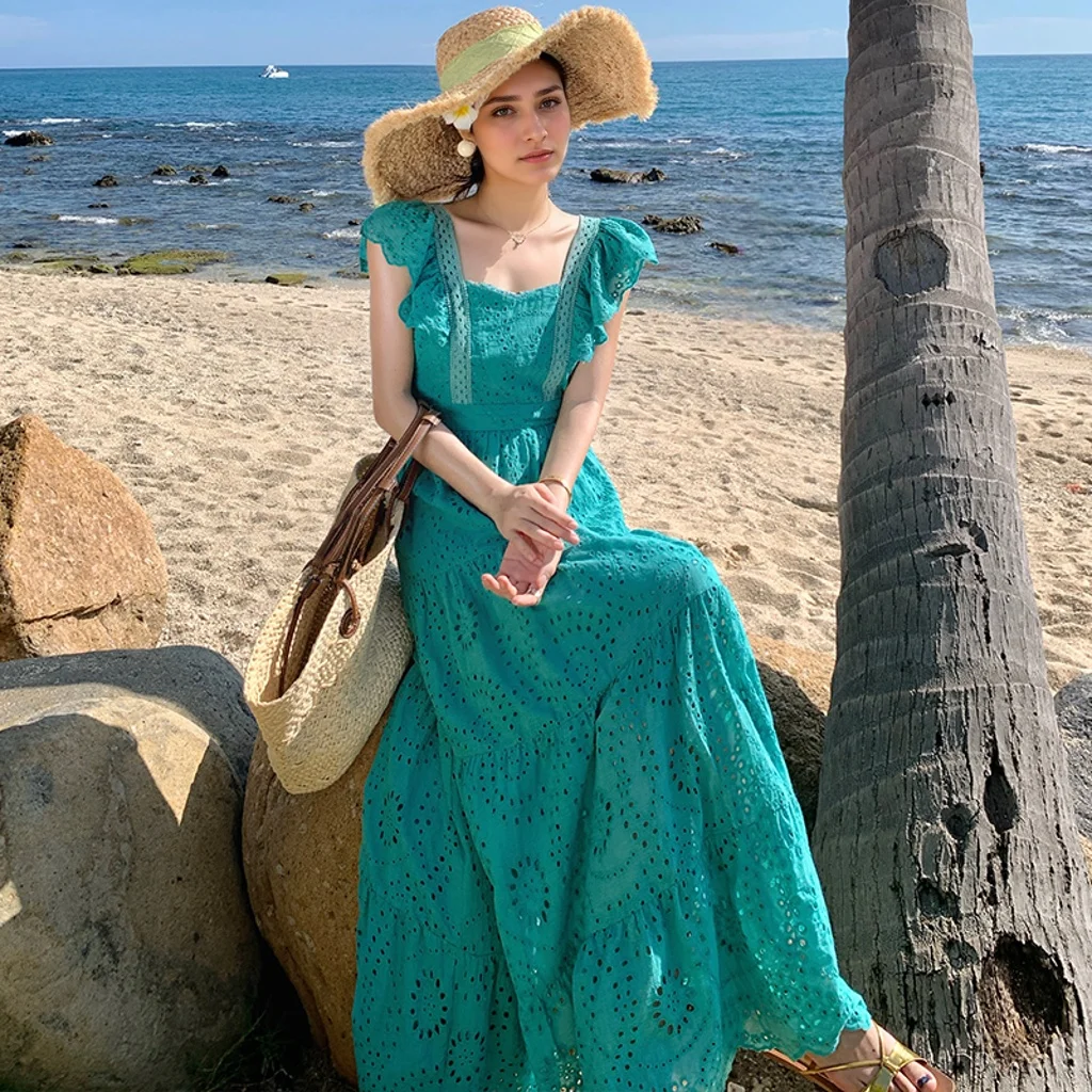 Floral Embroidery Lace Butterfly Sleeve Boho Dress - Image 2
