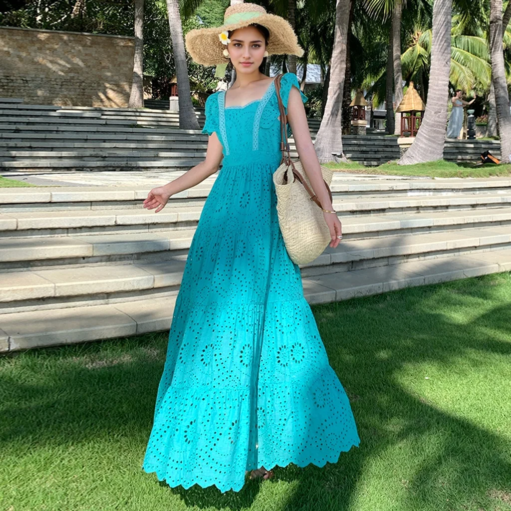 Floral Embroidery Lace Butterfly Sleeve Boho Dress - Image 4