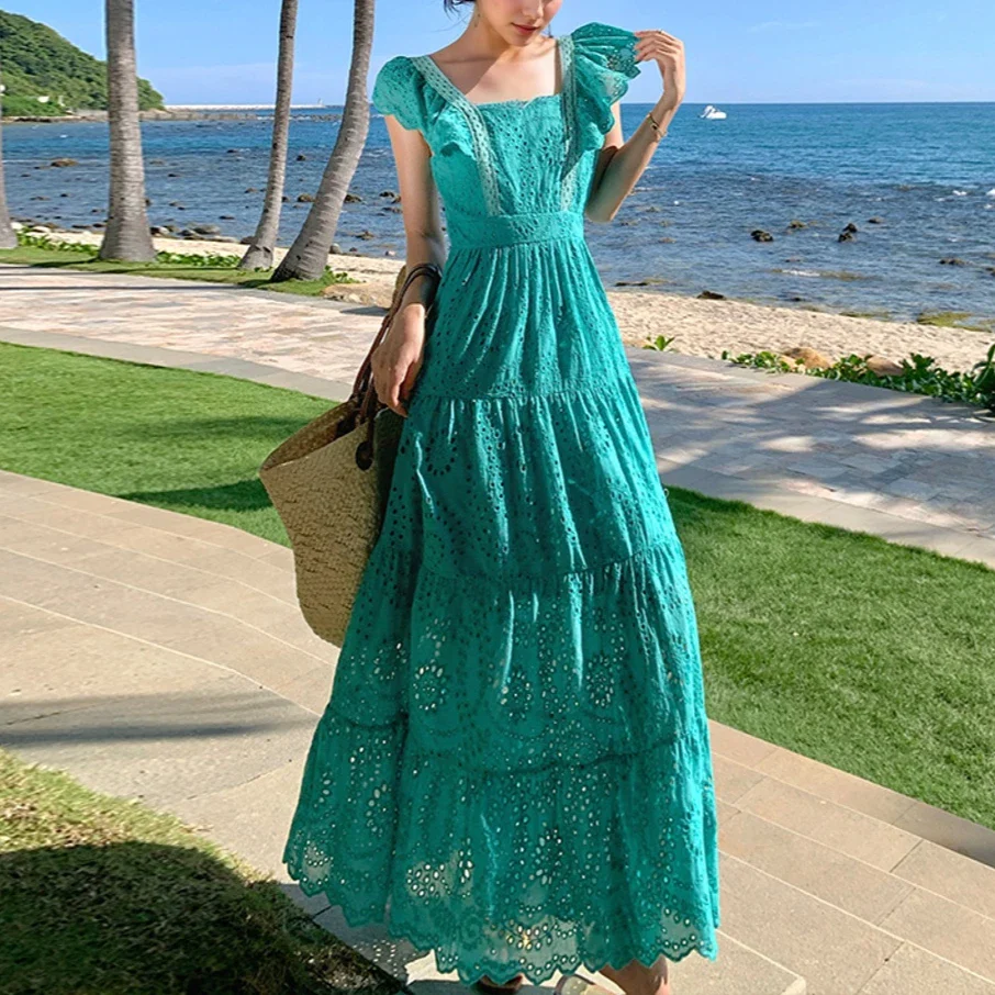 Floral Embroidery Lace Butterfly Sleeve Boho Dress - Image 5
