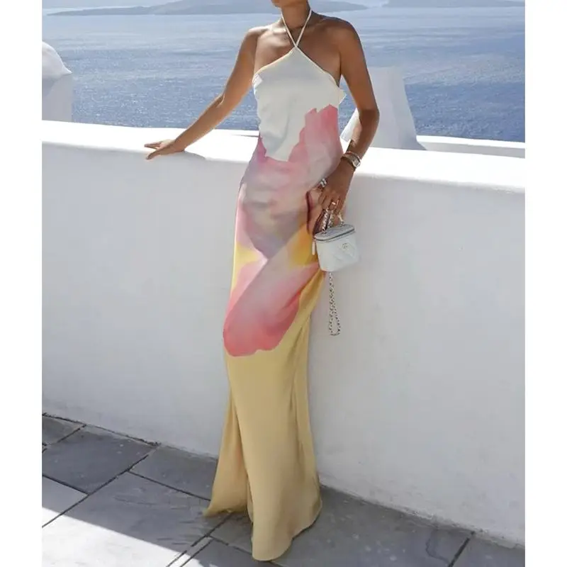 Floral Halter Slip Backless Vacation Dress - Image 2