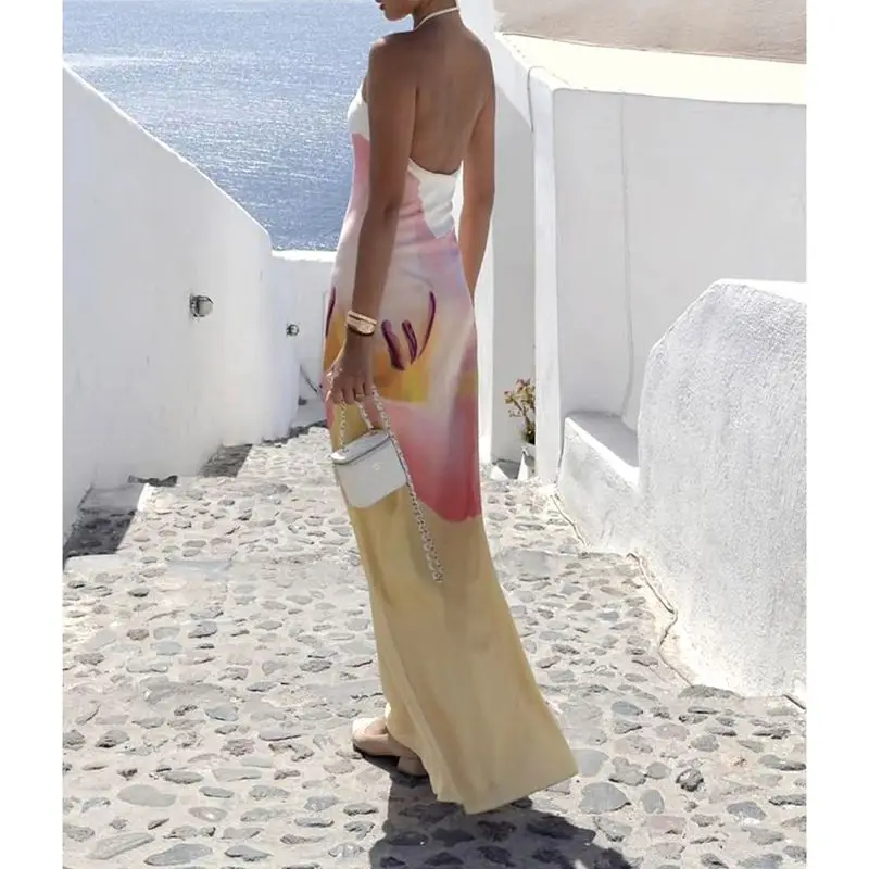Floral Halter Slip Backless Vacation Dress - Image 3