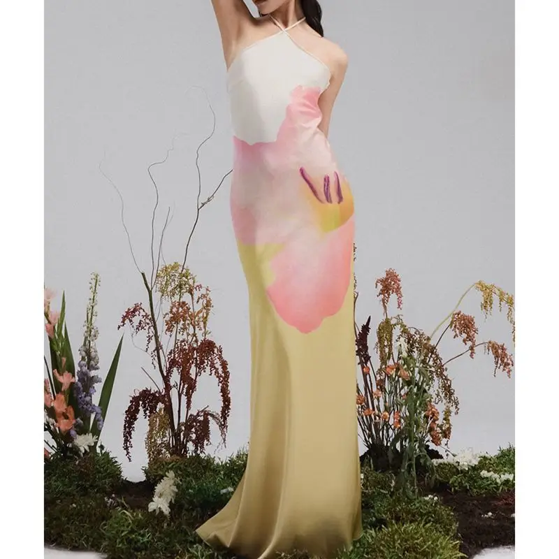 Floral Halter Slip Backless Vacation Dress - Image 4
