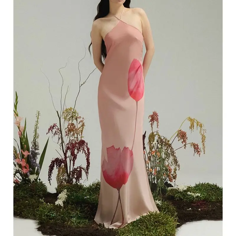 Floral Halter Slip Backless Vacation Dress - Image 5