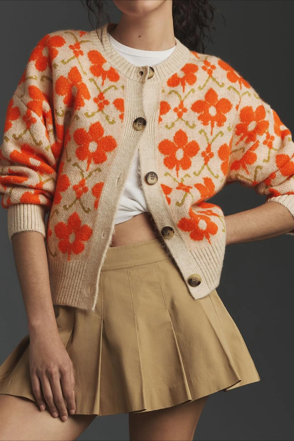 Floral Jacquard Elegant Button Long Sleeve Knit Cardigan - Image 2