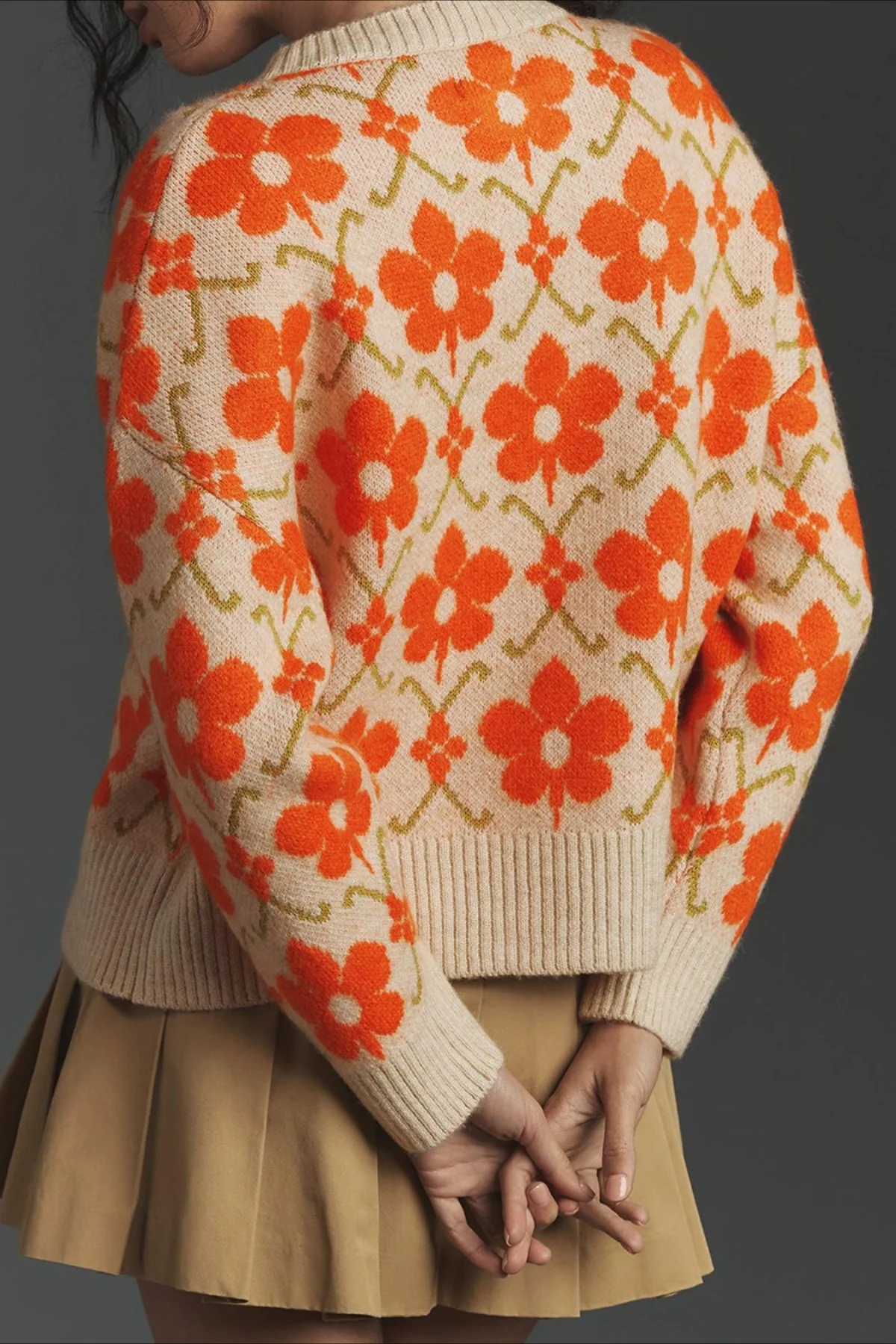 Floral Jacquard Elegant Button Long Sleeve Knit Cardigan - Image 3