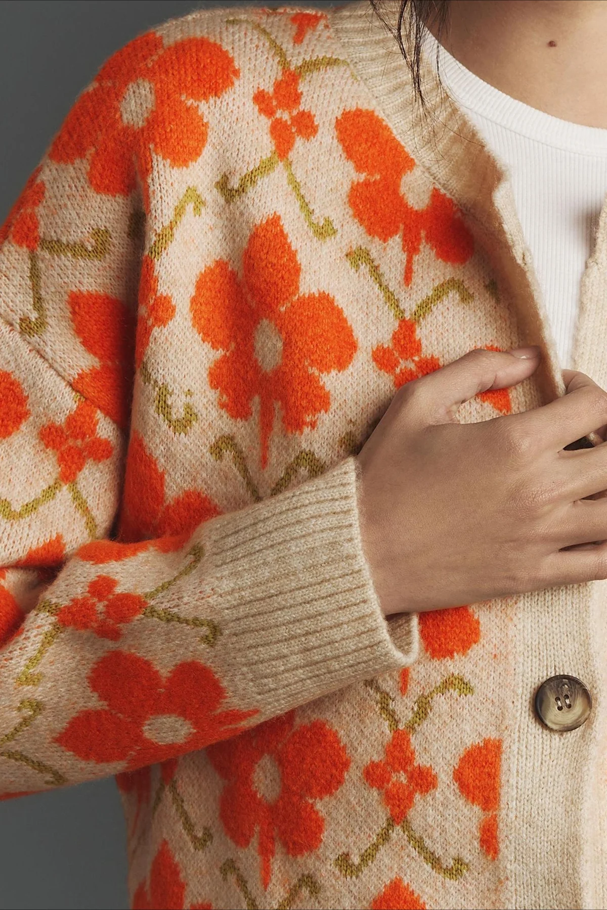Floral Jacquard Elegant Button Long Sleeve Knit Cardigan - Image 4