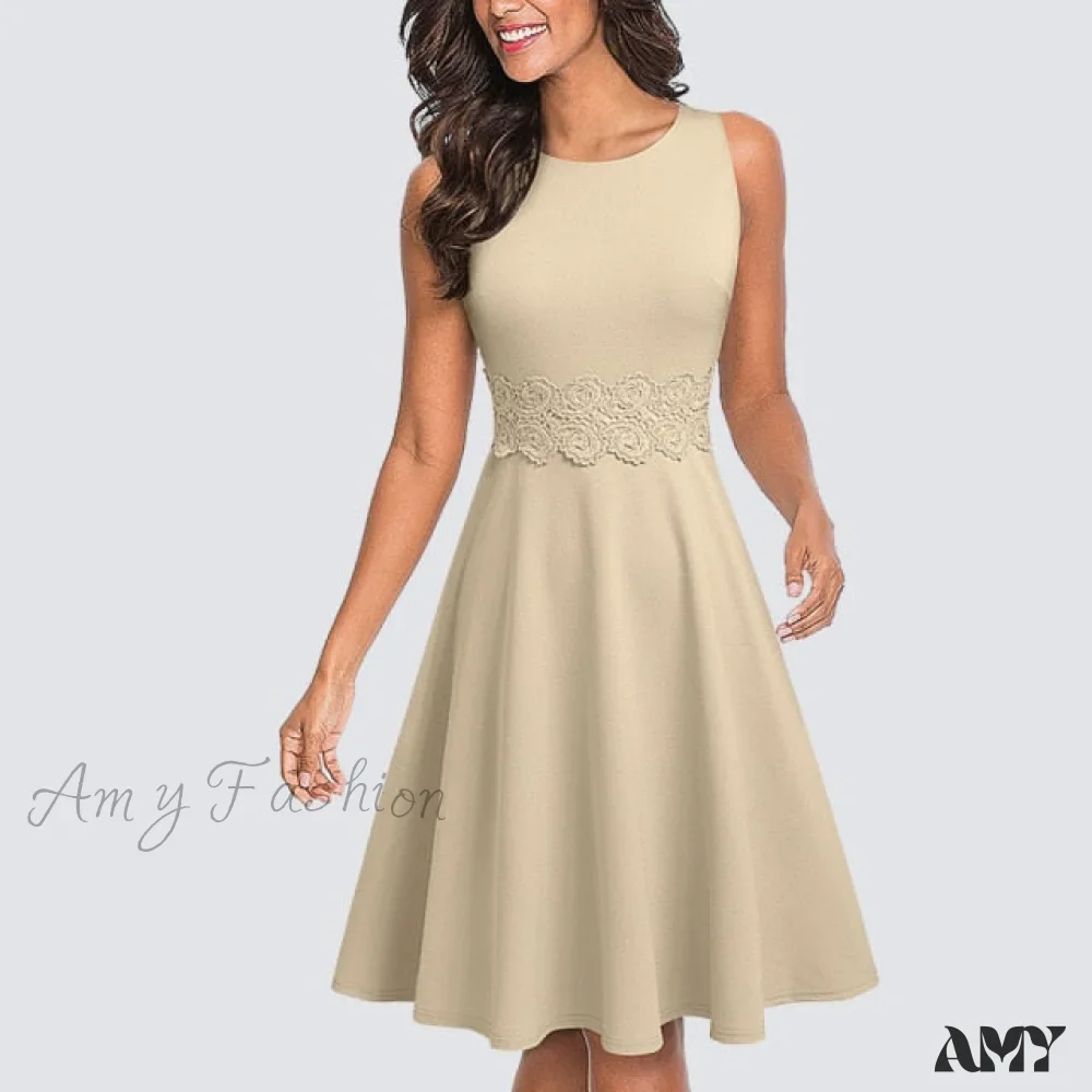 Amy Fashion - Floral Lace Patchwork Sleeveless Tunic Party Swing Dress - Image 10