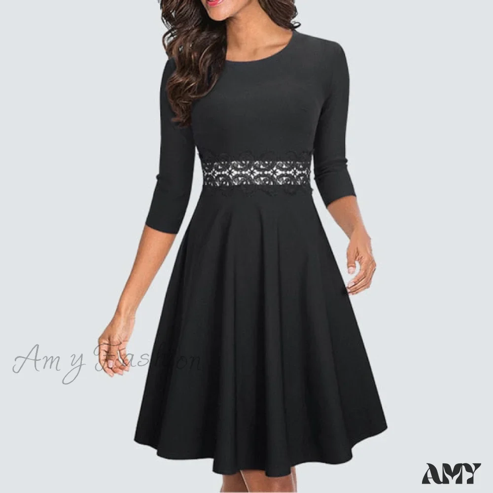 Amy Fashion - Floral Lace Patchwork Sleeveless Tunic Party Swing Dress - Image 11