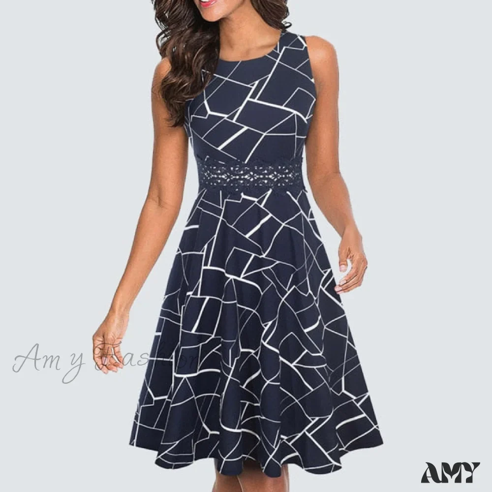 Amy Fashion - Floral Lace Patchwork Sleeveless Tunic Party Swing Dress - Image 13