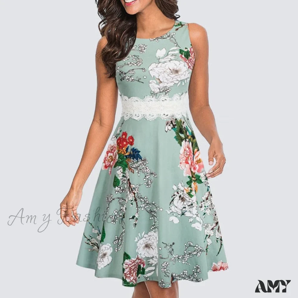 Amy Fashion - Floral Lace Patchwork Sleeveless Tunic Party Swing Dress - Image 14
