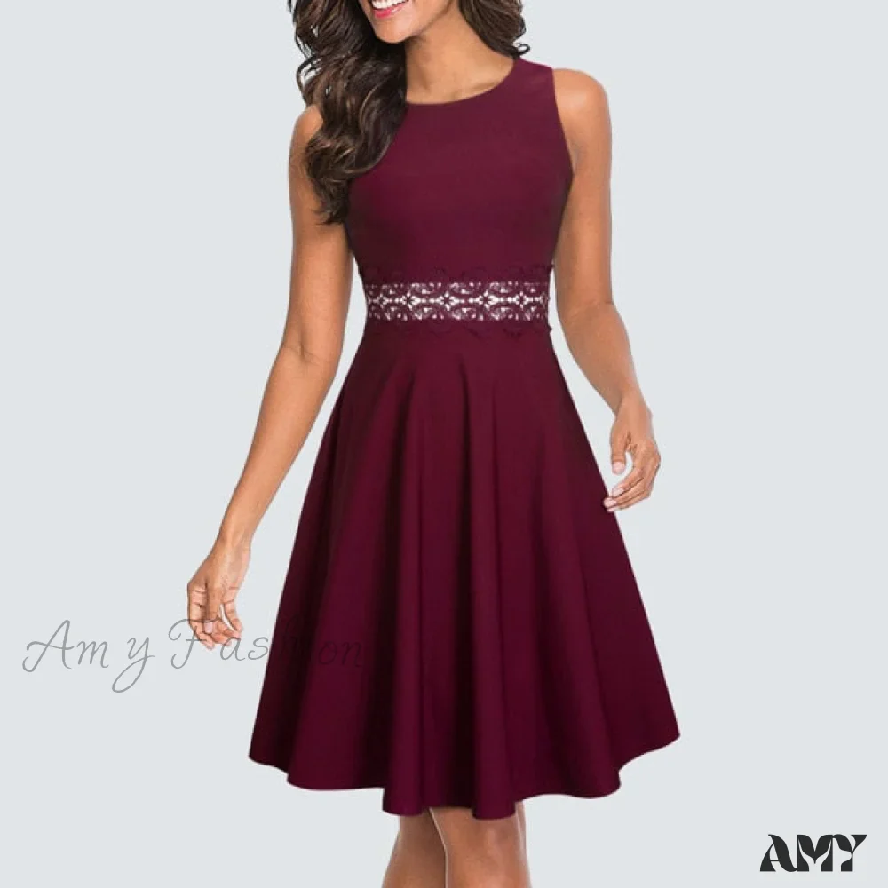 Amy Fashion - Floral Lace Patchwork Sleeveless Tunic Party Swing Dress - Image 15