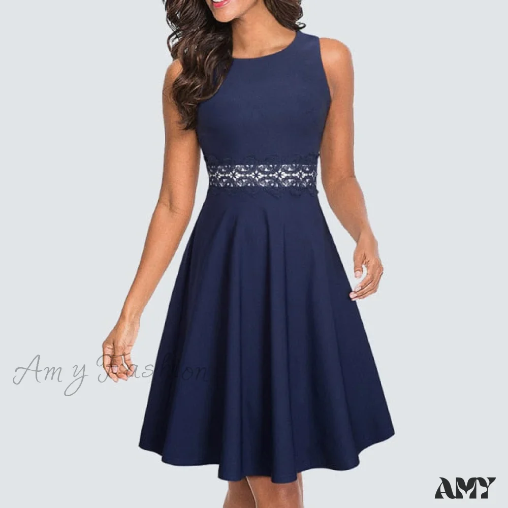 Amy Fashion - Floral Lace Patchwork Sleeveless Tunic Party Swing Dress - Image 18