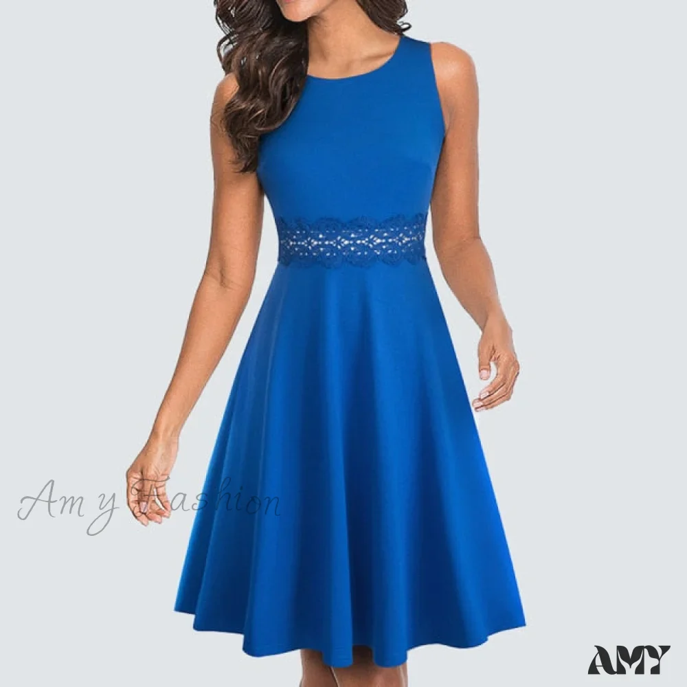 Amy Fashion - Floral Lace Patchwork Sleeveless Tunic Party Swing Dress - Image 19