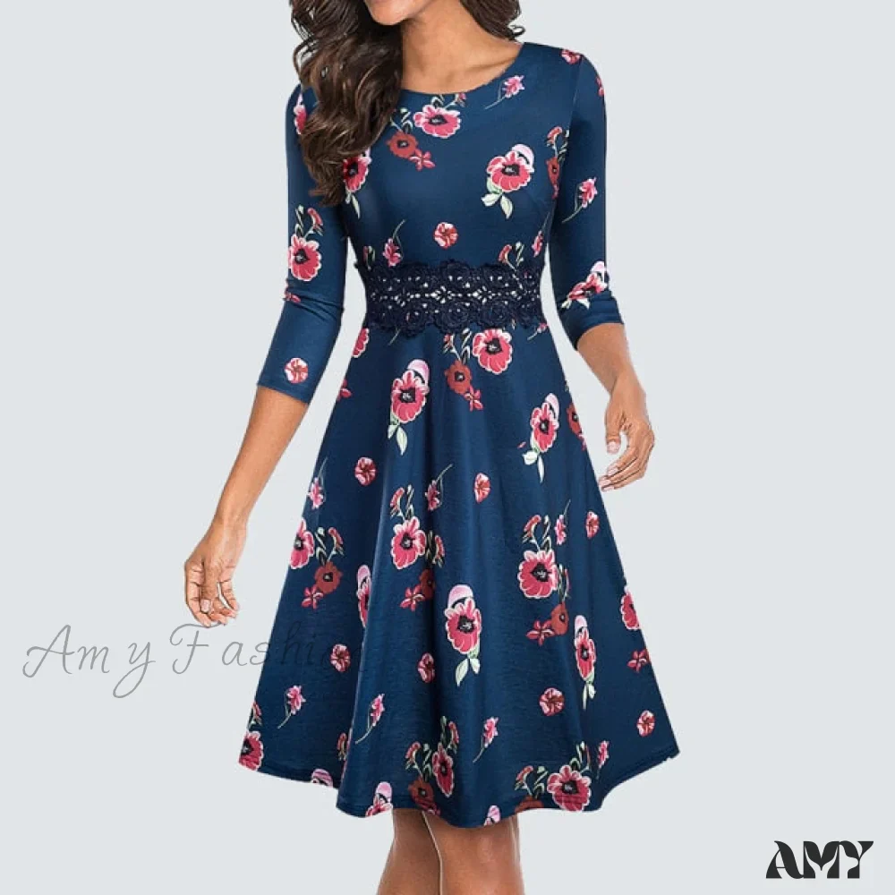 Amy Fashion - Floral Lace Patchwork Sleeveless Tunic Party Swing Dress - Image 23