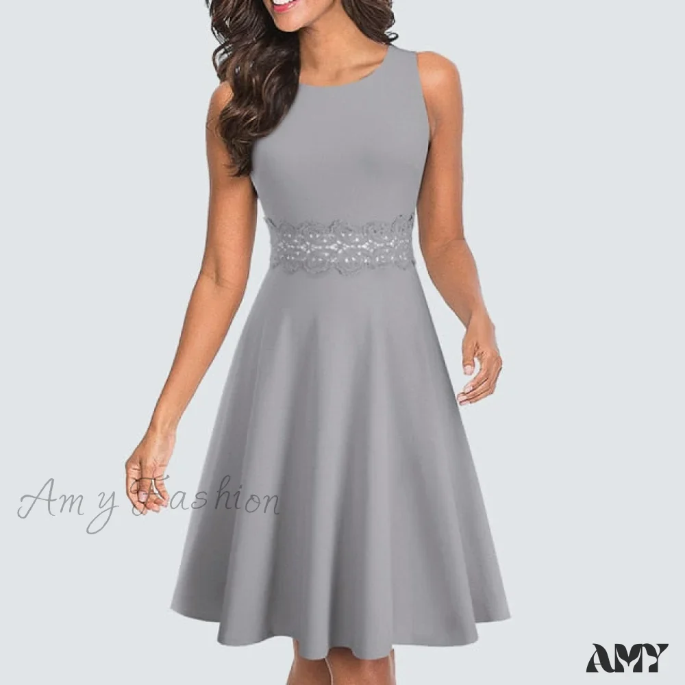 Amy Fashion - Floral Lace Patchwork Sleeveless Tunic Party Swing Dress - Image 28