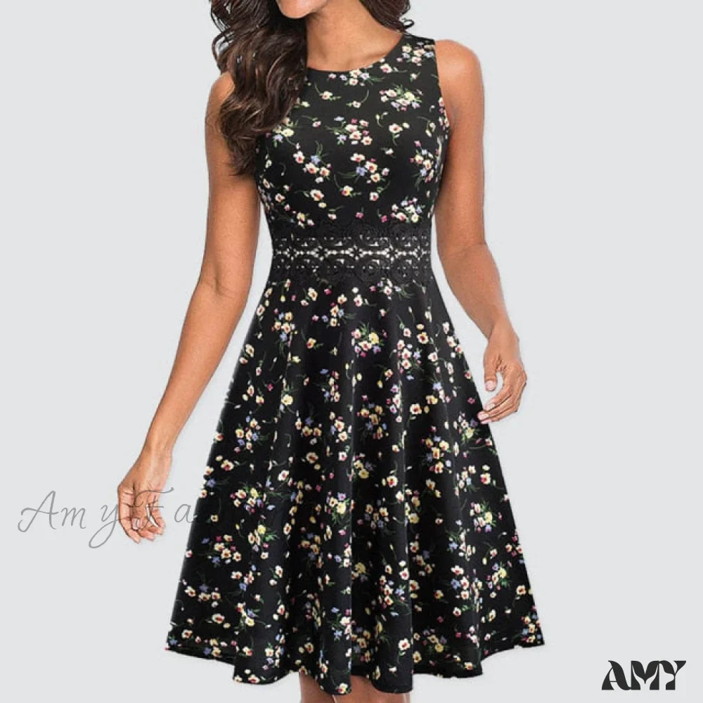 Amy Fashion - Floral Lace Patchwork Sleeveless Tunic Party Swing Dress - Image 29