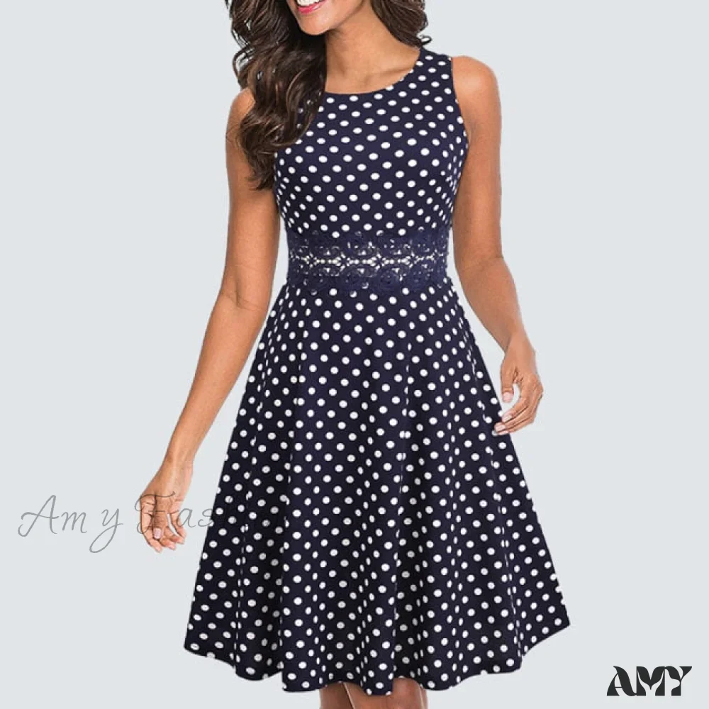 Amy Fashion - Floral Lace Patchwork Sleeveless Tunic Party Swing Dress - Image 3