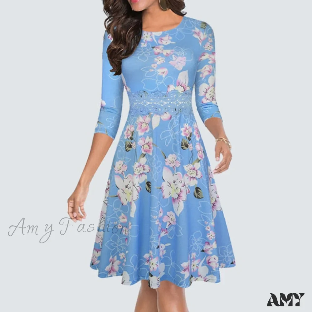 Amy Fashion - Floral Lace Patchwork Sleeveless Tunic Party Swing Dress - Image 4