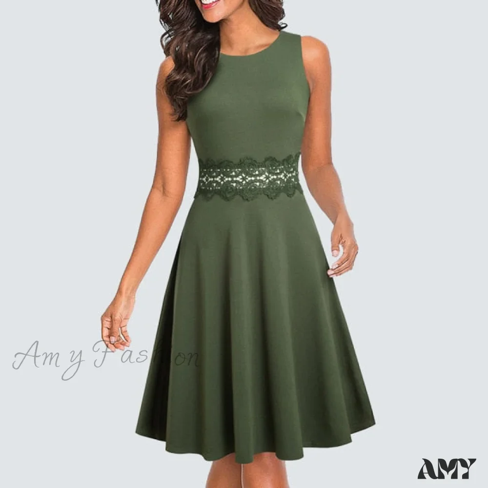Amy Fashion - Floral Lace Patchwork Sleeveless Tunic Party Swing Dress - Image 5