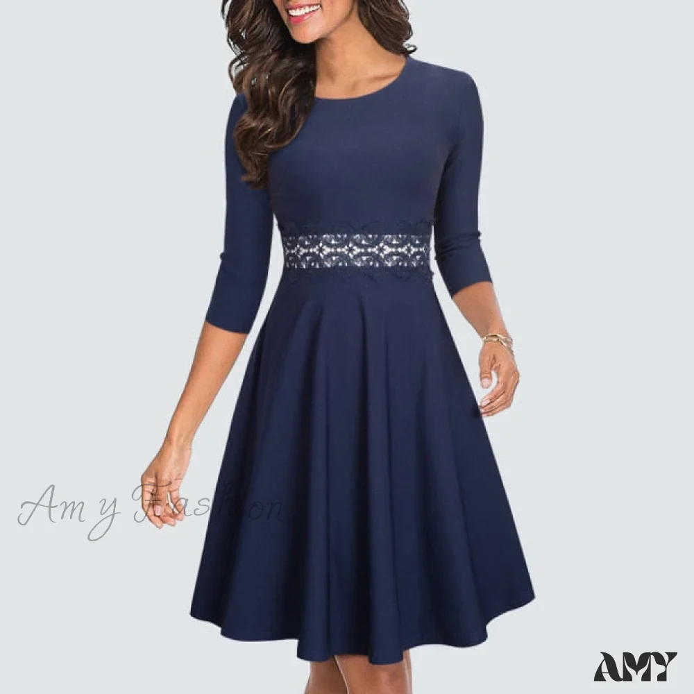 Amy Fashion - Floral Lace Patchwork Sleeveless Tunic Party Swing Dress - Image 7