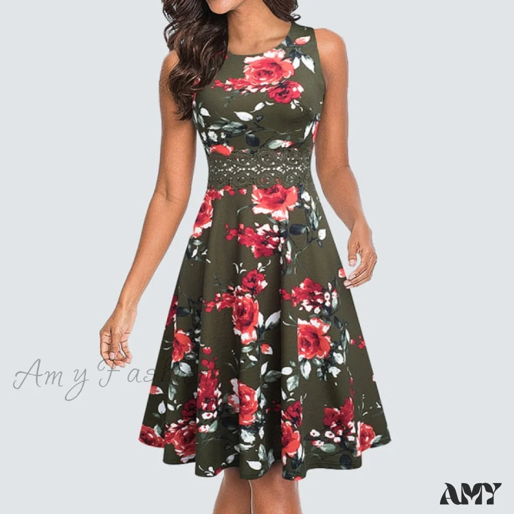Amy Fashion - Floral Lace Patchwork Sleeveless Tunic Party Swing Dress - Image 8