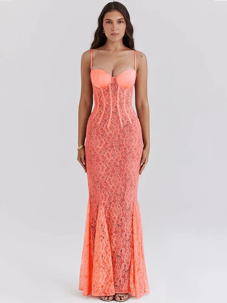 Floral Lace Spaghetti Strap Bodycon Dress