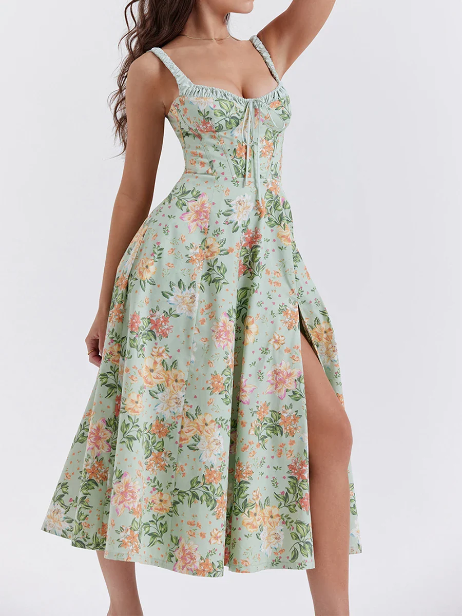 Floral Low-Cut Sling Backless Midi Dress - Image 2