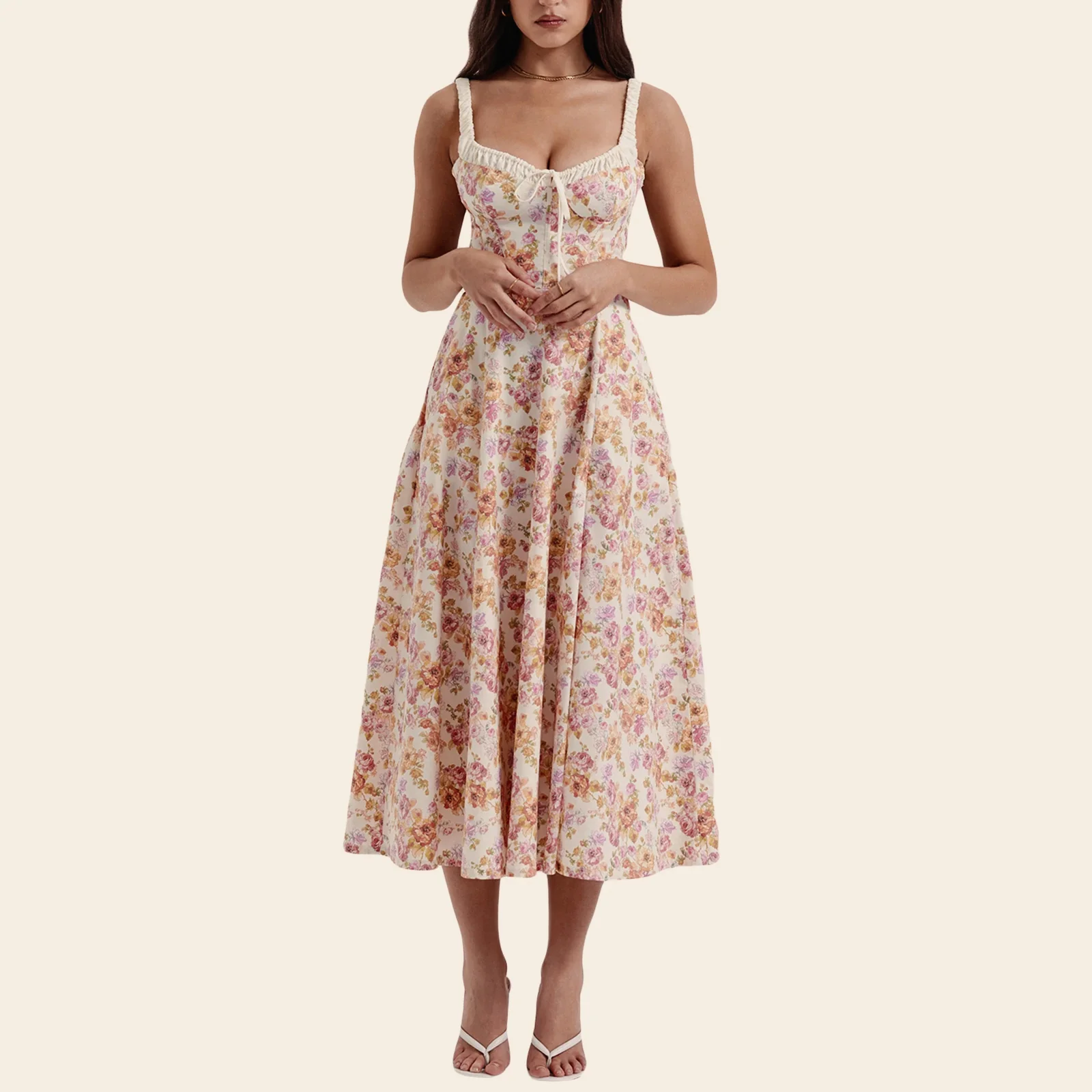 Floral Low-Cut Sling Backless Midi Dress - Image 4