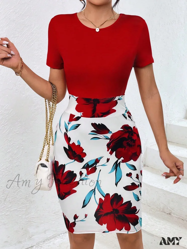 Amy Fashion - Floral Print Bodycon Dress