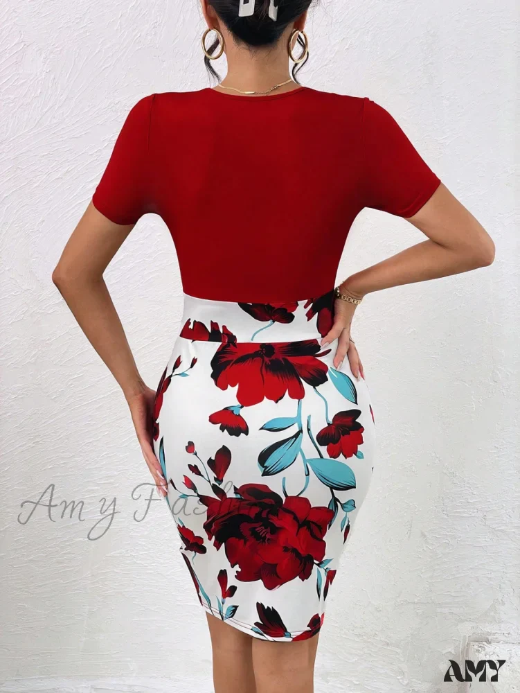 Amy Fashion - Floral Print Bodycon Dress - Image 2