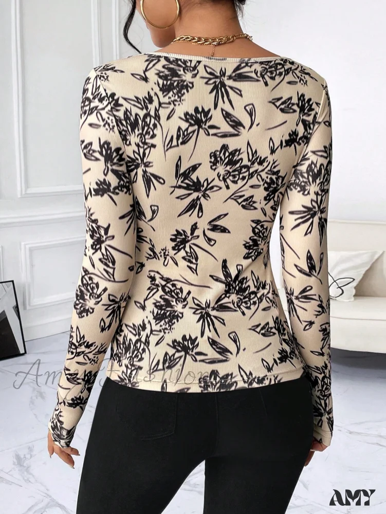 Amy Fashion - Floral Print Sweetheart Neck Twist Front Tee - Image 2