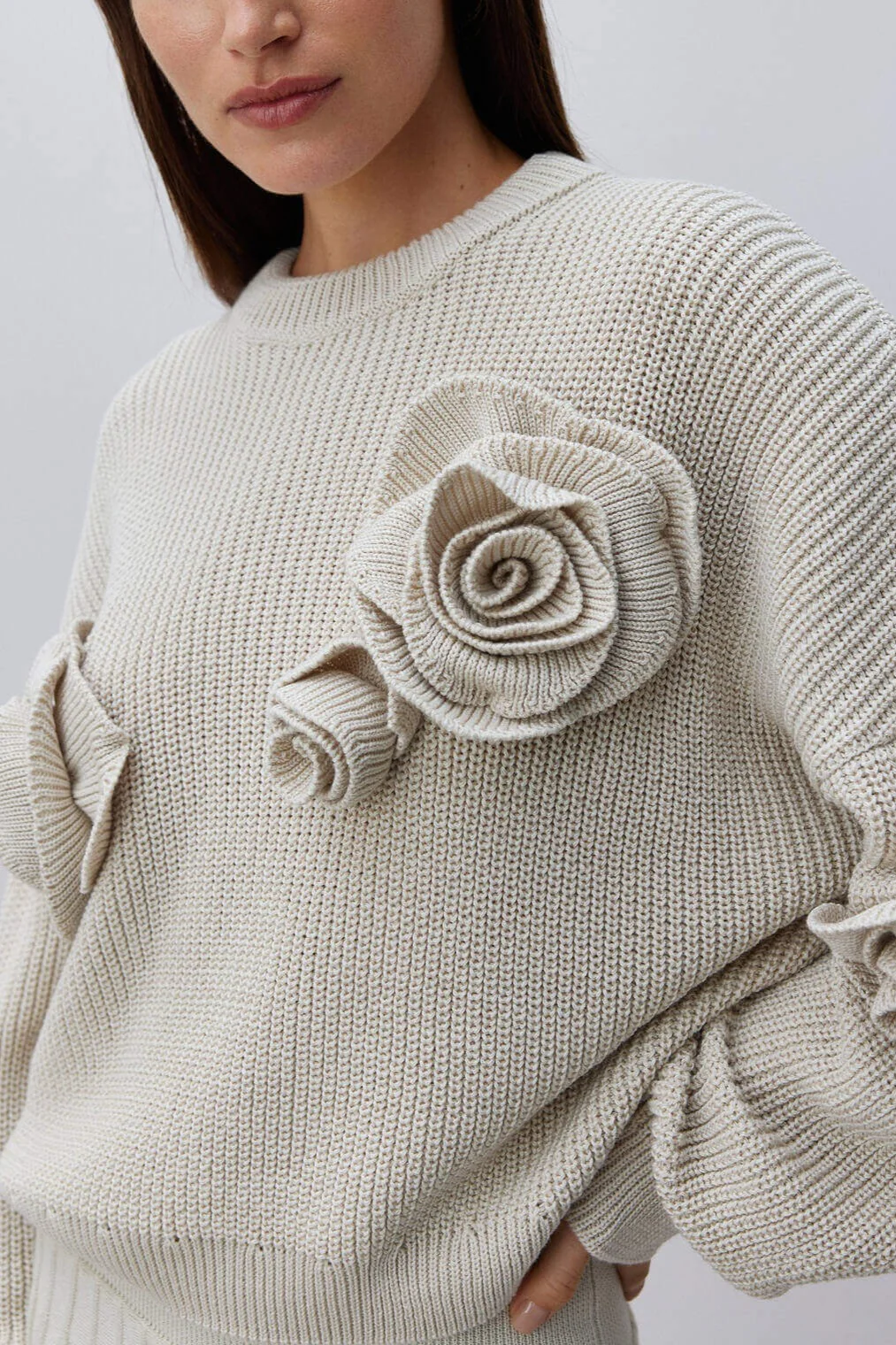 Floral Rose Long Sleeve Knit Sweater - Image 4