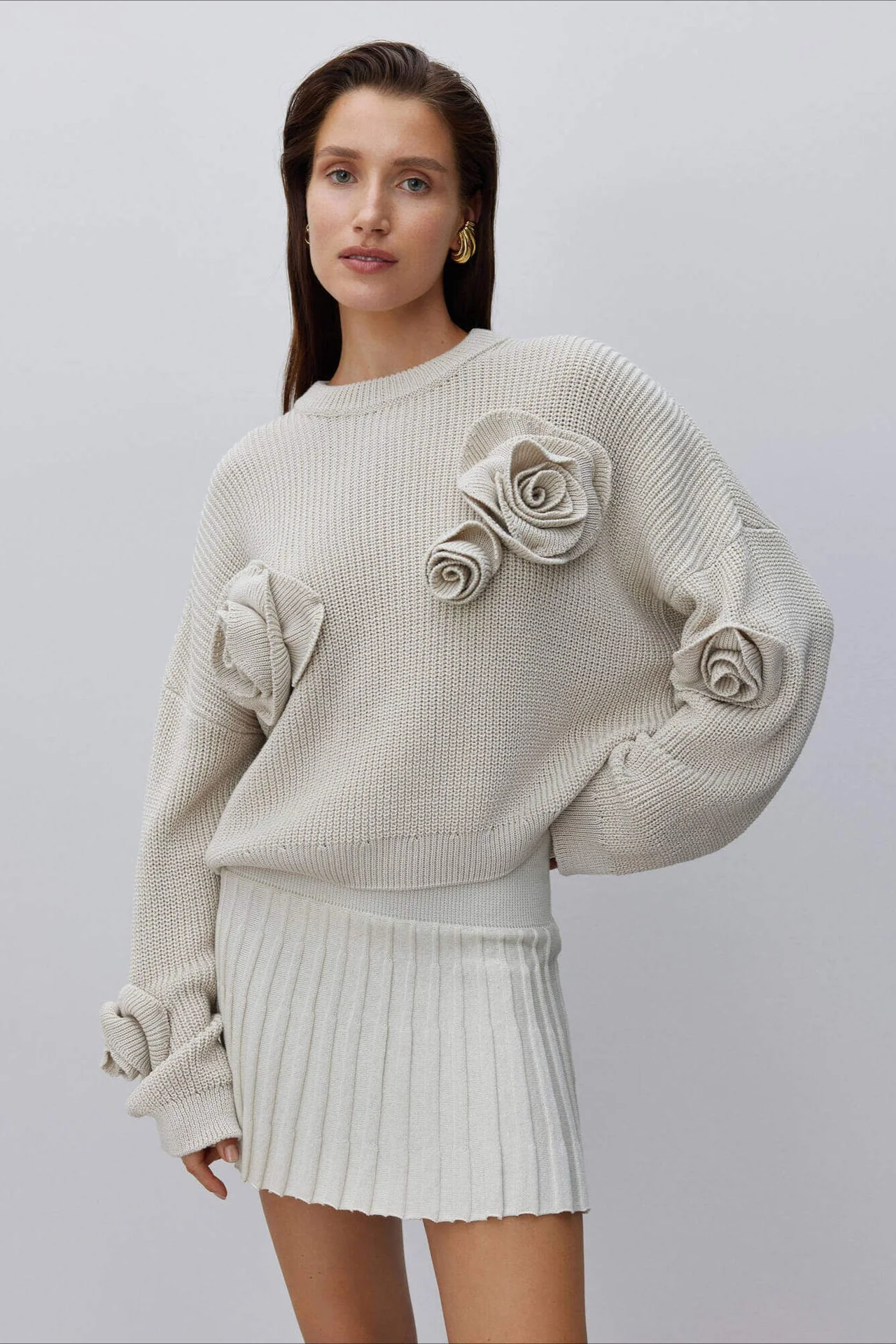 Floral Rose Long Sleeve Knit Sweater - Image 5