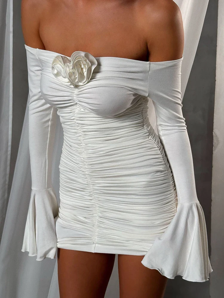Floral Strapless Ruched Sleeve Bodycon Dress - Image 2