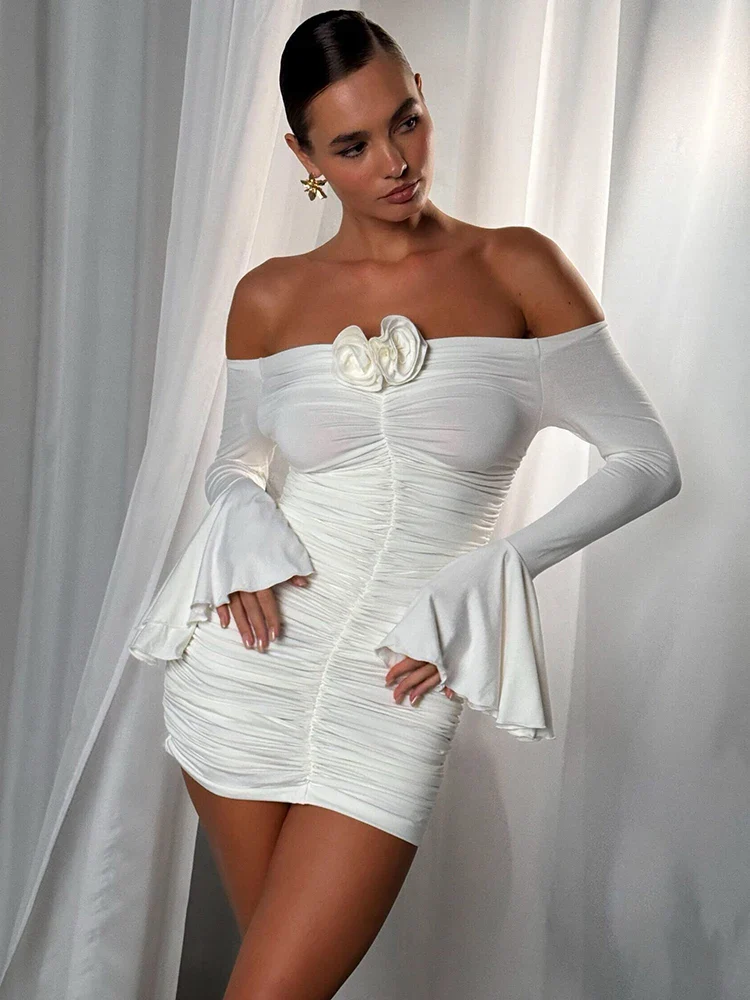 Floral Strapless Ruched Sleeve Bodycon Dress - Image 3