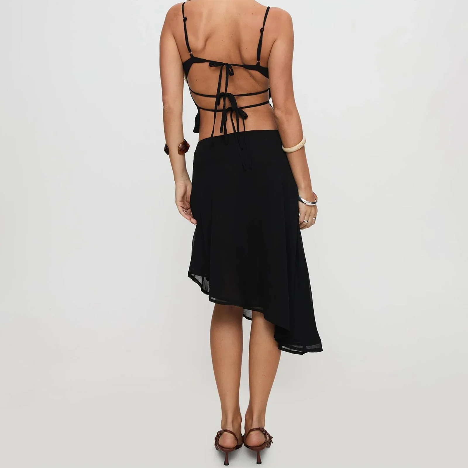 Floral V Neck Cami Midi Skirt Two Piece Set - Image 6