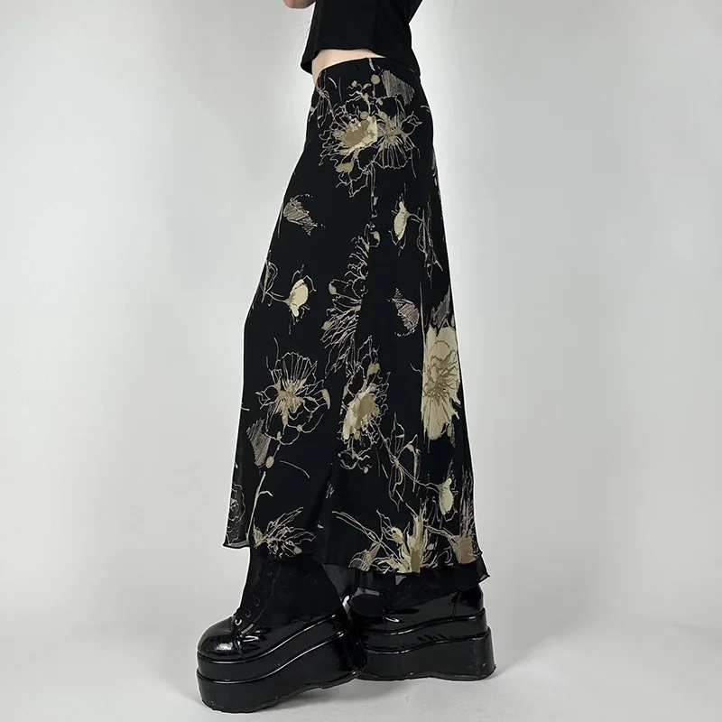 Floral Vintage A-line Mid Waist Skirt - Image 2