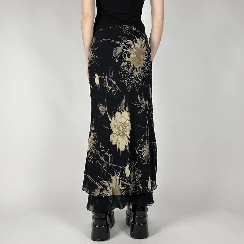 Floral Vintage A-line Mid Waist Skirt - Image 3