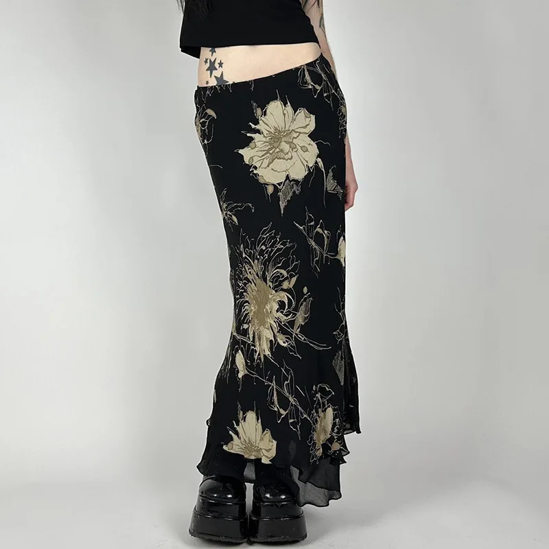 Floral Vintage A-line Mid Waist Skirt - Image 4