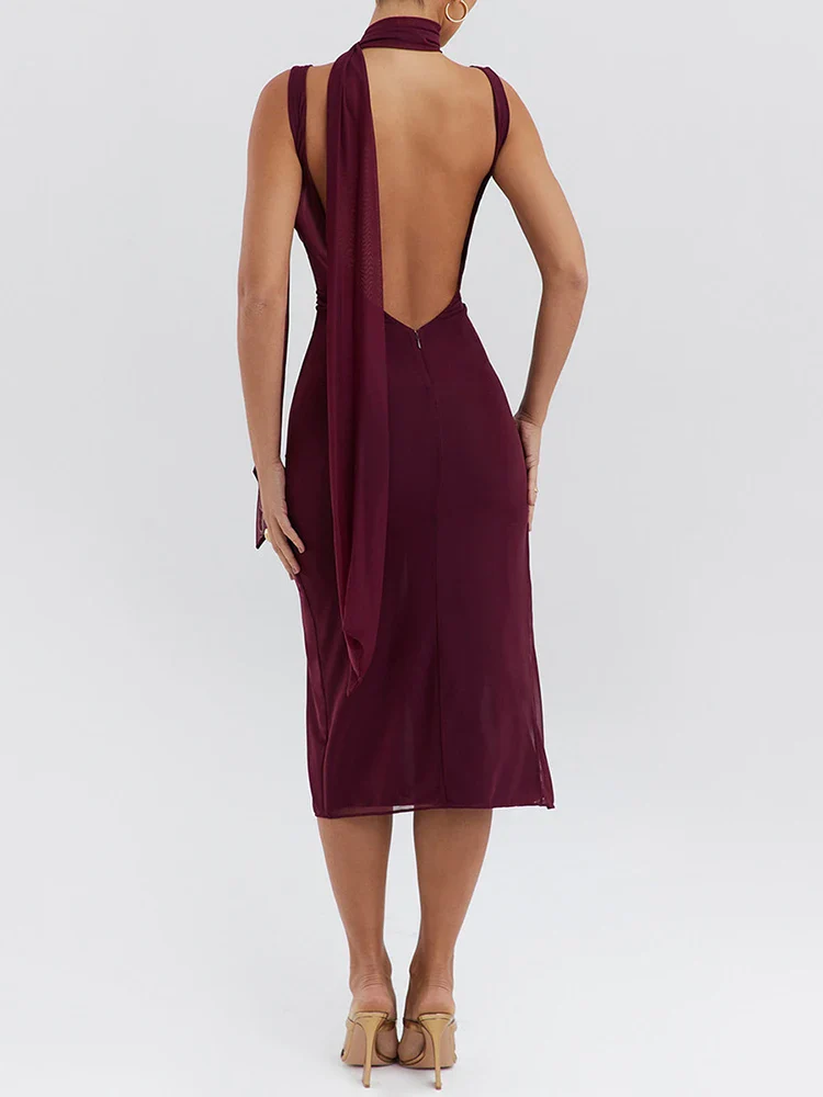 Flower Split Mesh Midi Dress - Image 2