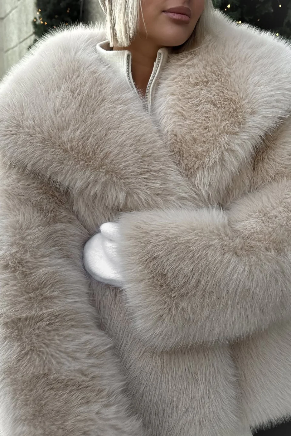 Fluffy Faux Fox Fur Notch Collar Warm Winter Coat - Image 4