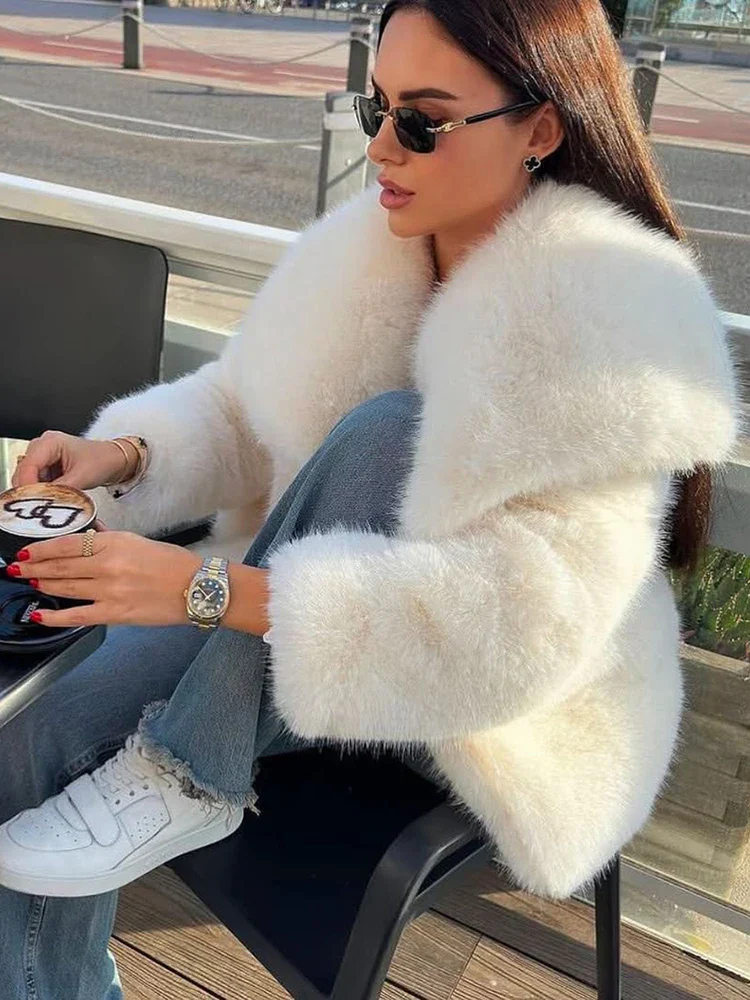 Fluffy Fox Fur Lapel Streetwear Coat - Image 4