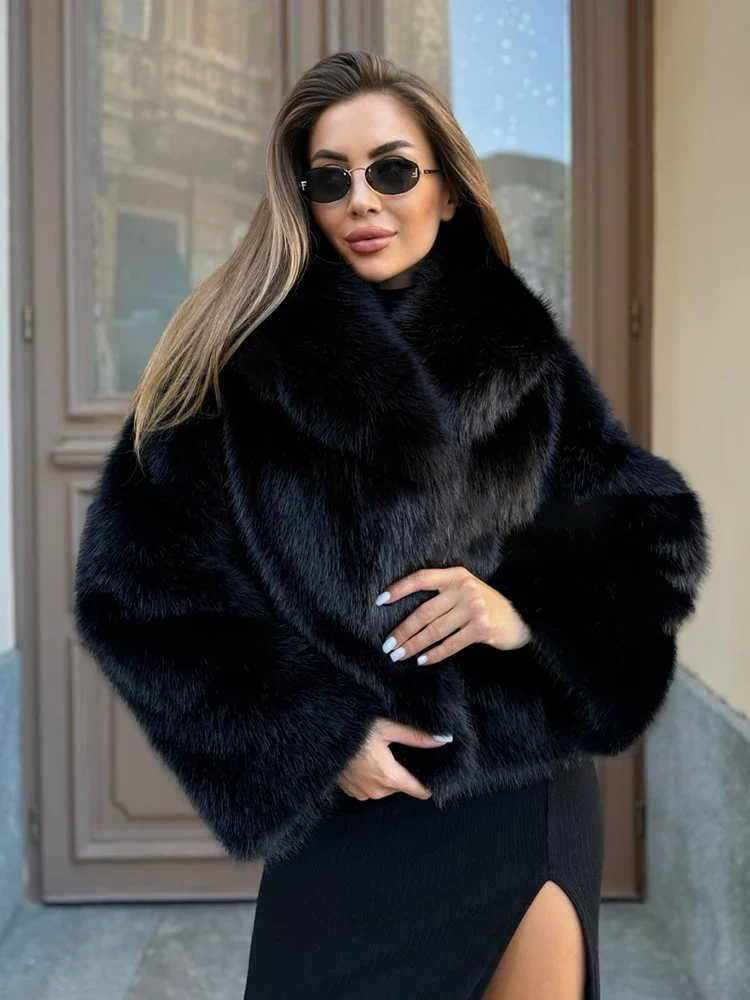 Fluffy Fox Fur Lapel Streetwear Coat - Image 5