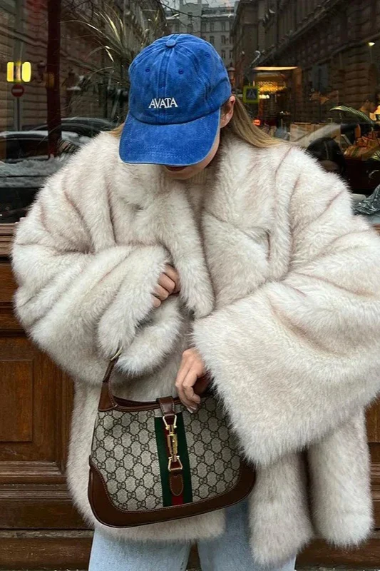 Fluffy Tip-Dyed Faux Fox Fur Thick Loose Winter Coat - Image 2