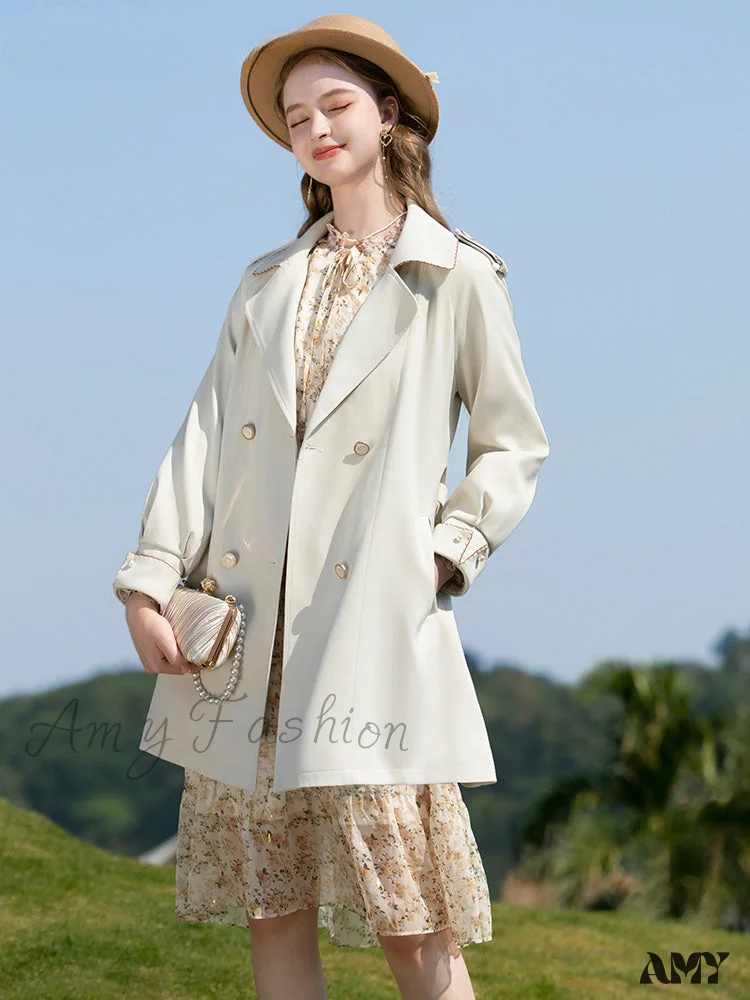 French Gentle Mid Long Casual Solid Office Lady Windbreaker Coat - Image 2